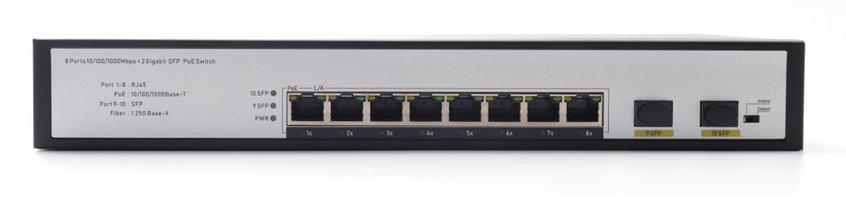 DF-2F-8GP 2-Port 10/100/1000Mbps 8+2 Uplink Fiber Ports Gigabit Poe Network Switch การปรับเปลี่ยนเครือข่าย