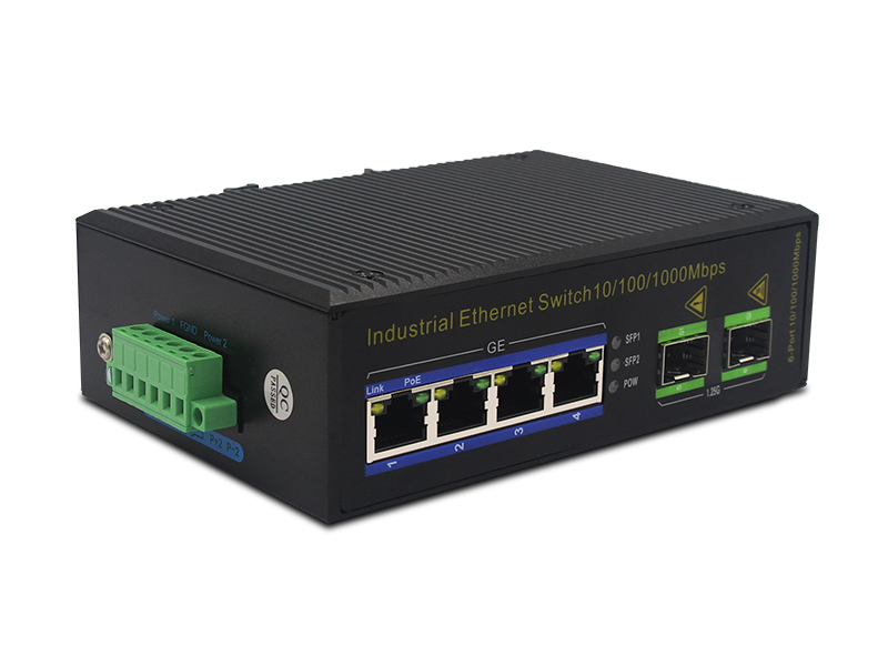อุตสาหกรรม POE Ethernet Switch 4 Port Gigabit 2 SFP DIN Rail