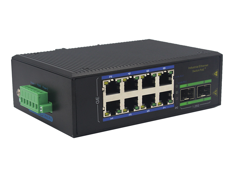 สวิตช์ PoE Gigabit Industrial 8 พอร์ต พร้อมช่อง SFP 2 ช่อง ติดตั้งบนราง DIN