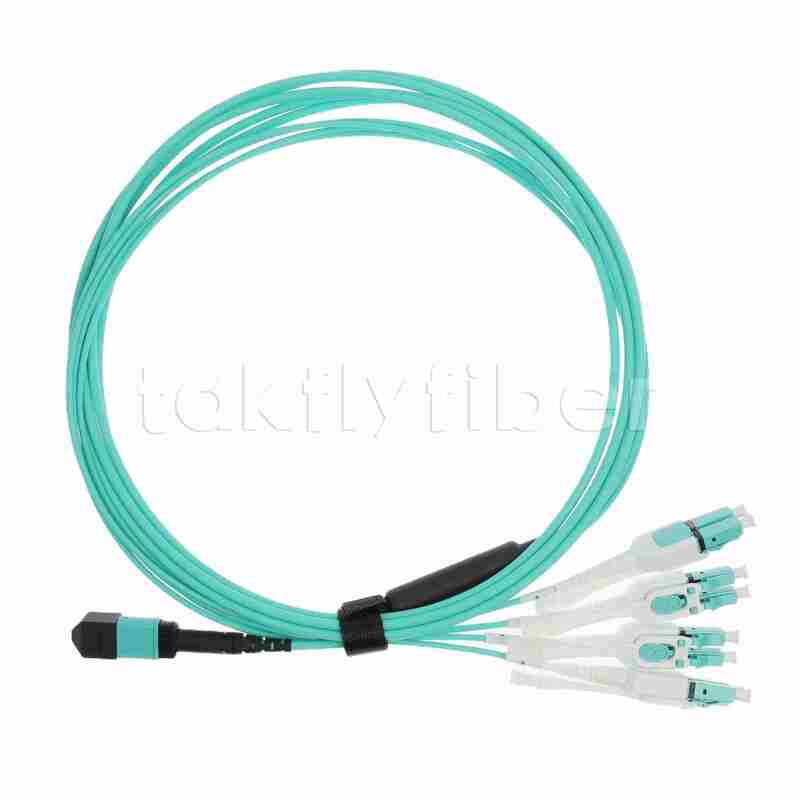 MPO to LC Uniboot OM3 Fiber Optic Cable Patch Cord, MMF 8-core Fiber, For QSFP+Transceiver