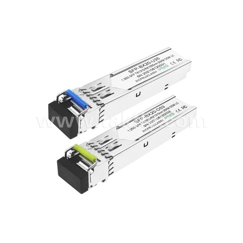 โมดูลรับส่งสัญญาณ SFP 1.25gbps 20km LC Reach Tx1310nm/Rx1550nm แบบสองทิศทาง สำหรับ Data Center FTTH FTTX