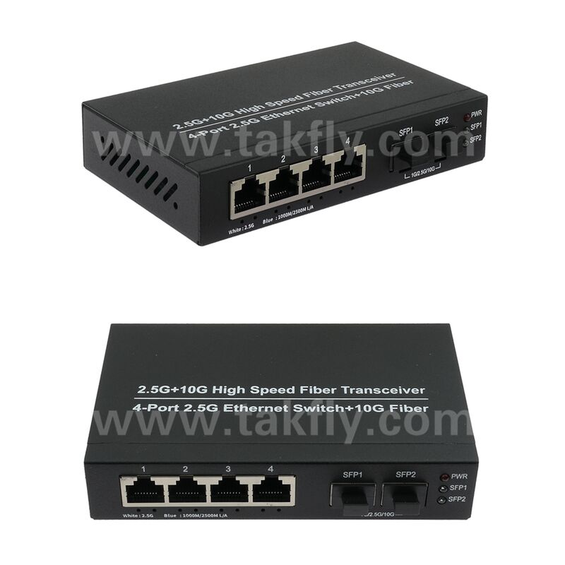 2.5G 2 Port Fiber 4 Port Copper Ethernet Switch พร้อม 10G Uplink และ Fanless Metal Housing สําหรับการขยายเครือข่ายความเร็วสูง