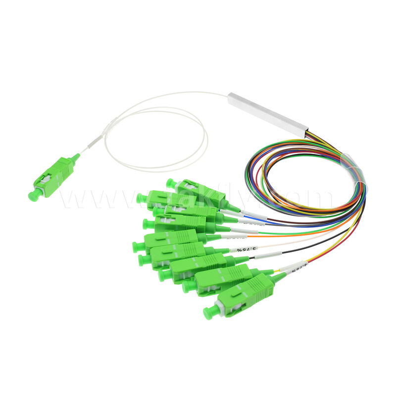 ตัวแยก PLC 1 × 9 ช่องพร้อมไฟเบอร์ 0.9 มม. สำหรับเครือข่ายการกระจายแสง FTTH / FTTX