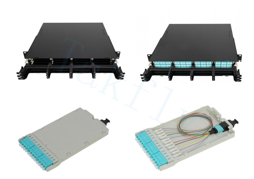 แผงแพทช์ MPO ความหนาแน่นสูง 1U 144C – 12 คาสเซ็ต, การแปลง MPO เป็น LC, สิ้นสุดล่วงหน้าสำหรับ SAN/LAN/ศูนย์ข้อมูล