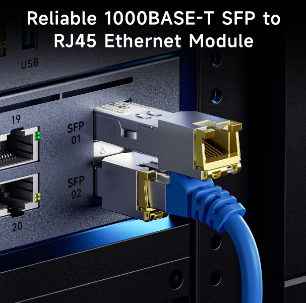 โมดูล RJ45 Gigabit SFP โทรรับ SFP ทองแดง 1000BASE-T 1.25Gbps และ EMI ต่ํา
