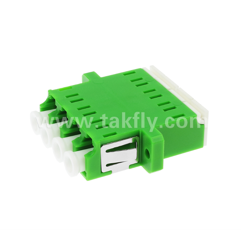 อะแดปเตอร์ชัตเตอร์ด้านใน LC Quad – LC Duplex APC แบบ 4-in-1 พร้อมชัตเตอร์ในตัว ปกป้องดวงตาจากเลเซอร์ไฟเบอร์ออปติก เป็นไปตามมาตรฐาน IEC และ RoHS สำหรับศูนย์ข้อมูลและการเชื่อมต่อไฟเบอร์กำลังสูง