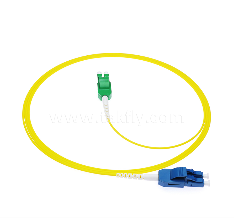 สายแพทช์ไฟเบอร์ออปติก LC Uniboot – หนึ่งหลอดสองแกน, ขั้วเปลี่ยนได้, สีเหลือง, ระดับเสียงสายเคเบิลครึ่งหนึ่ง