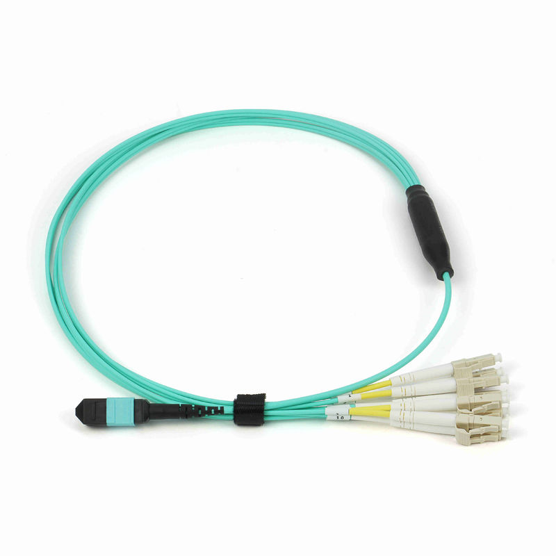 12 คอร์ MPO 6LC DX Om3 Fanout สายแพทช์ไฟเบอร์ออปติก MPO
